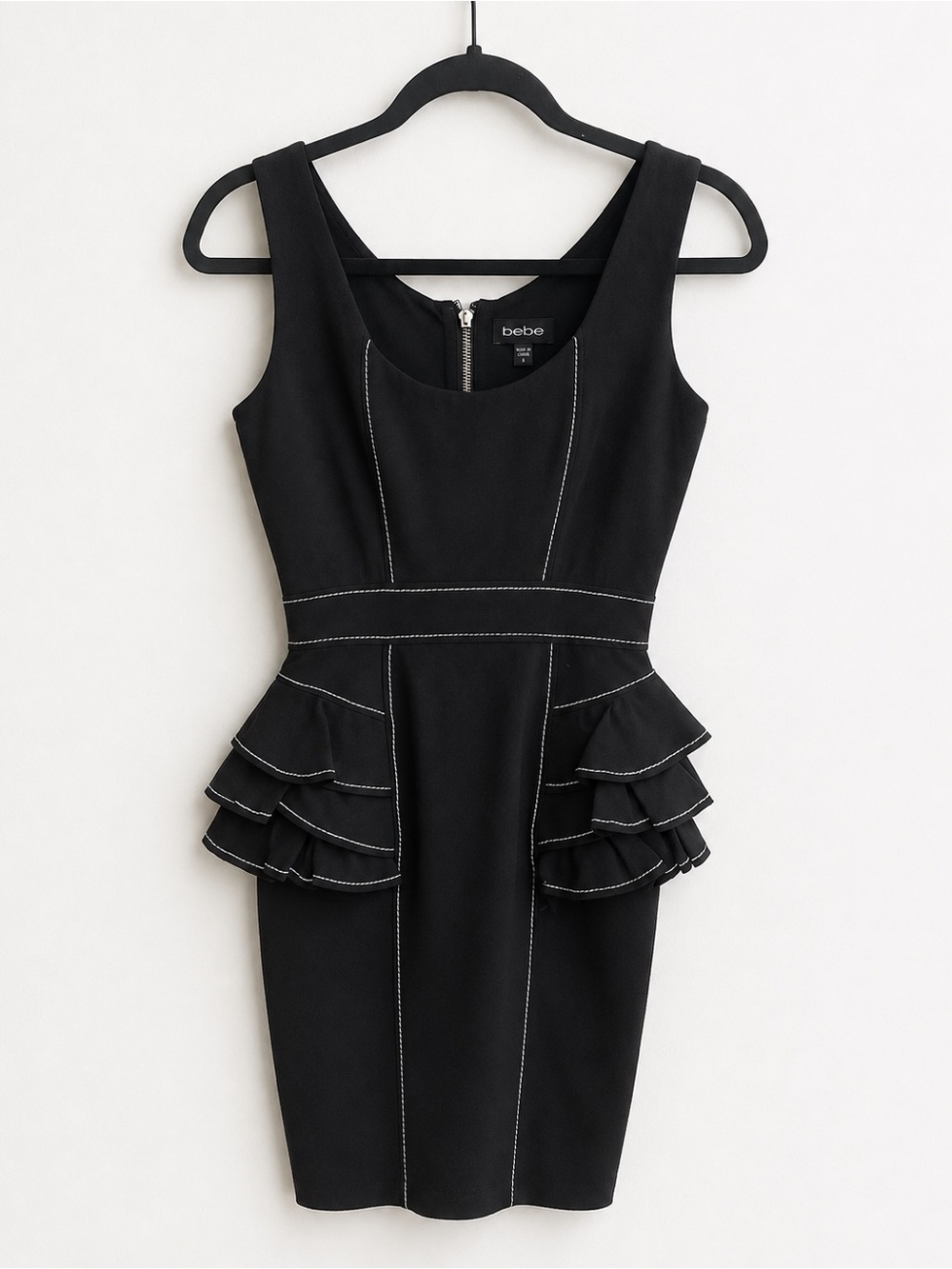 bebe Black Peplum Ruffle Sheath Dress